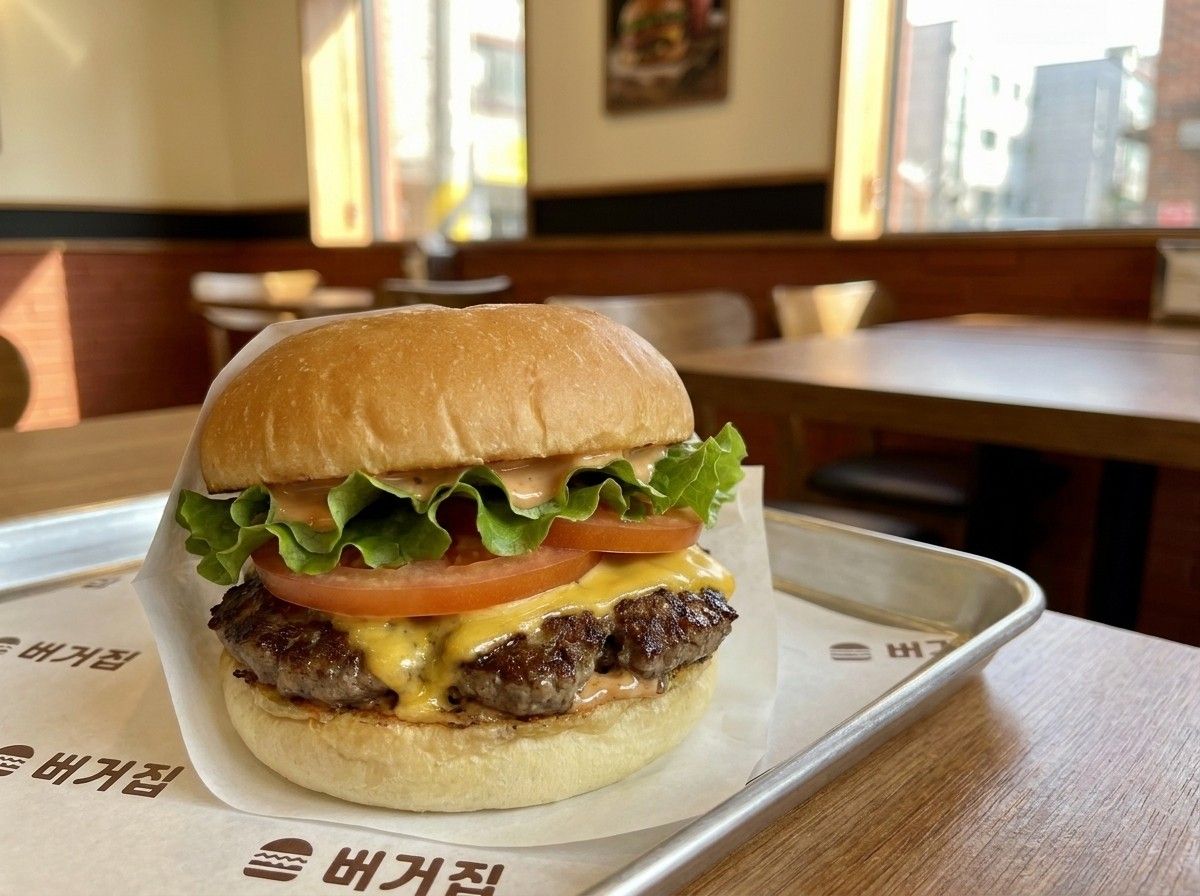 트레이 위 치즈가 흘러내리는 버거