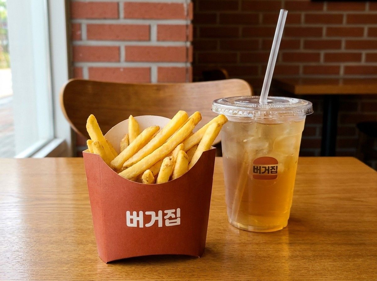 버거집 봉투에 담긴 감자튀김과 음료