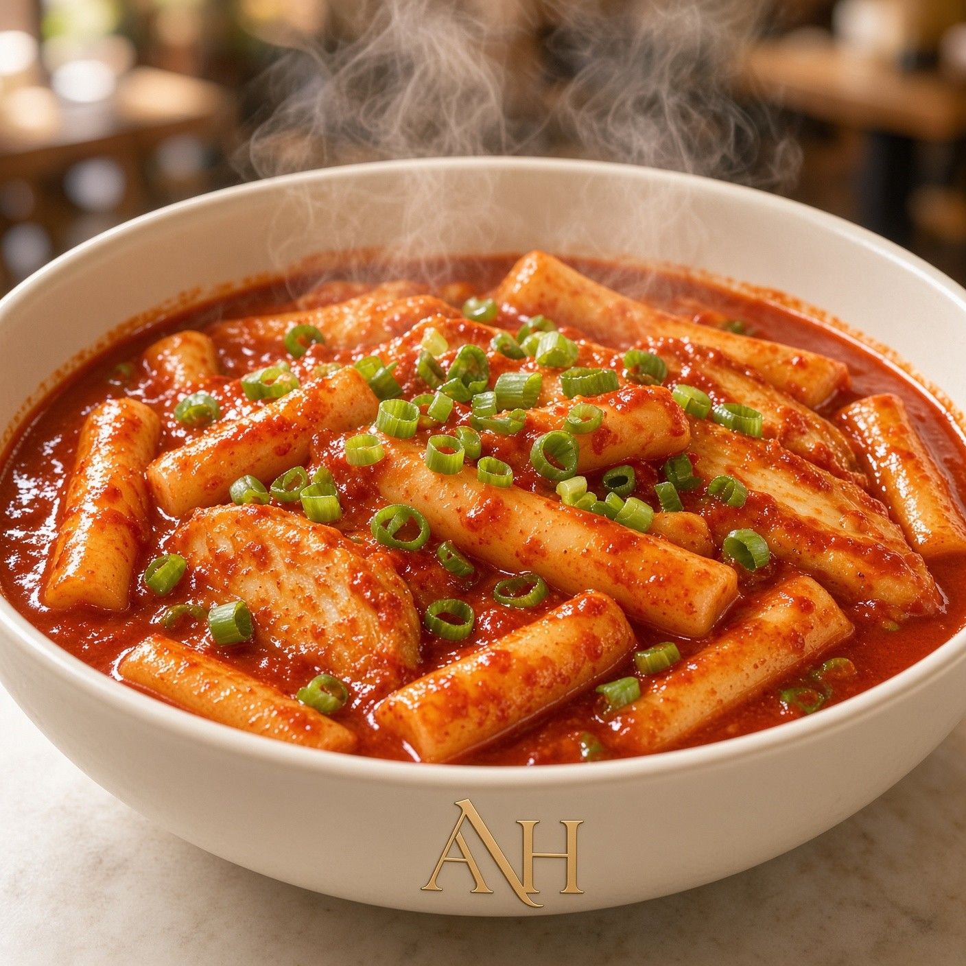 김이 오르는 진한 빨간 떡볶이