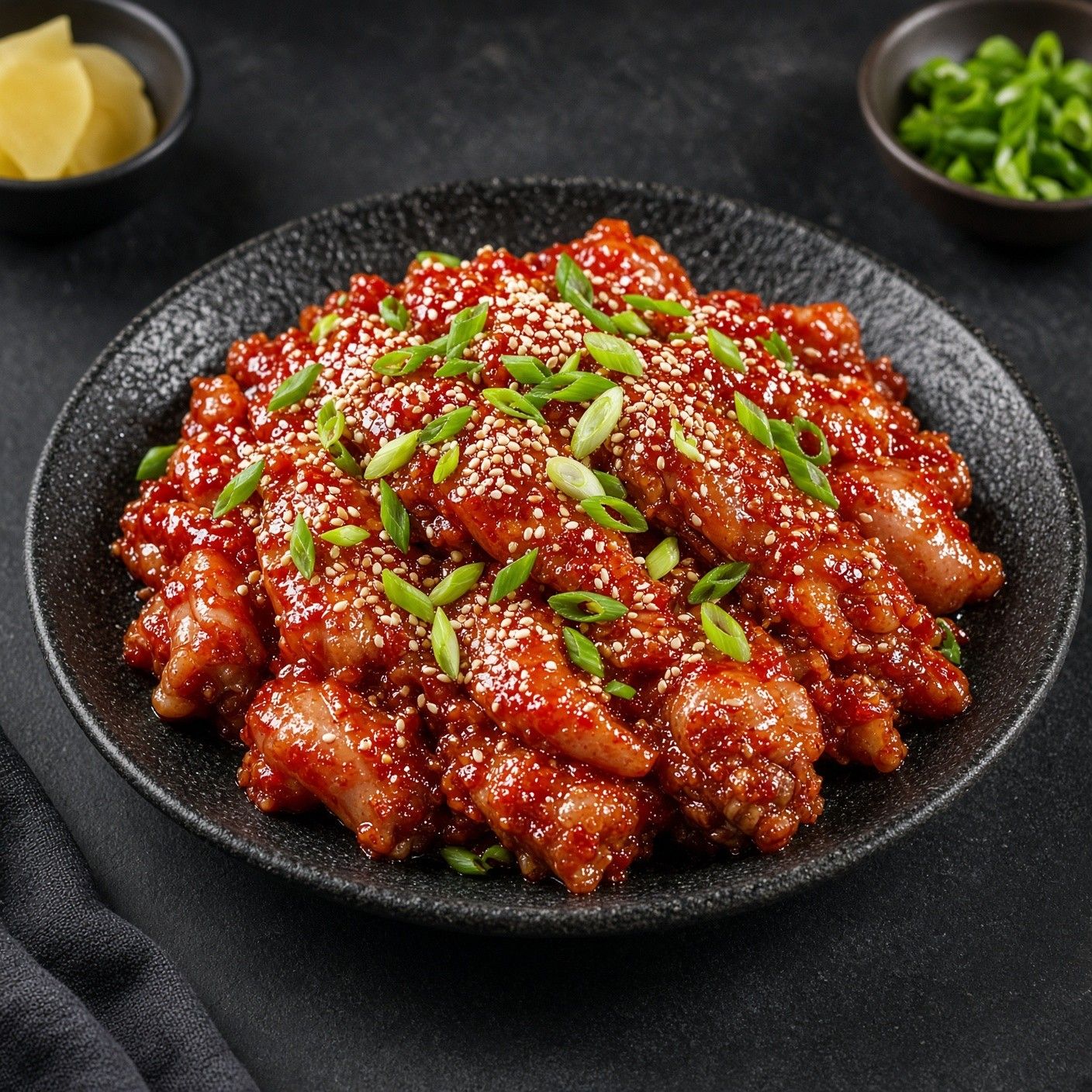 빨간 양념에 볶은 매운족발