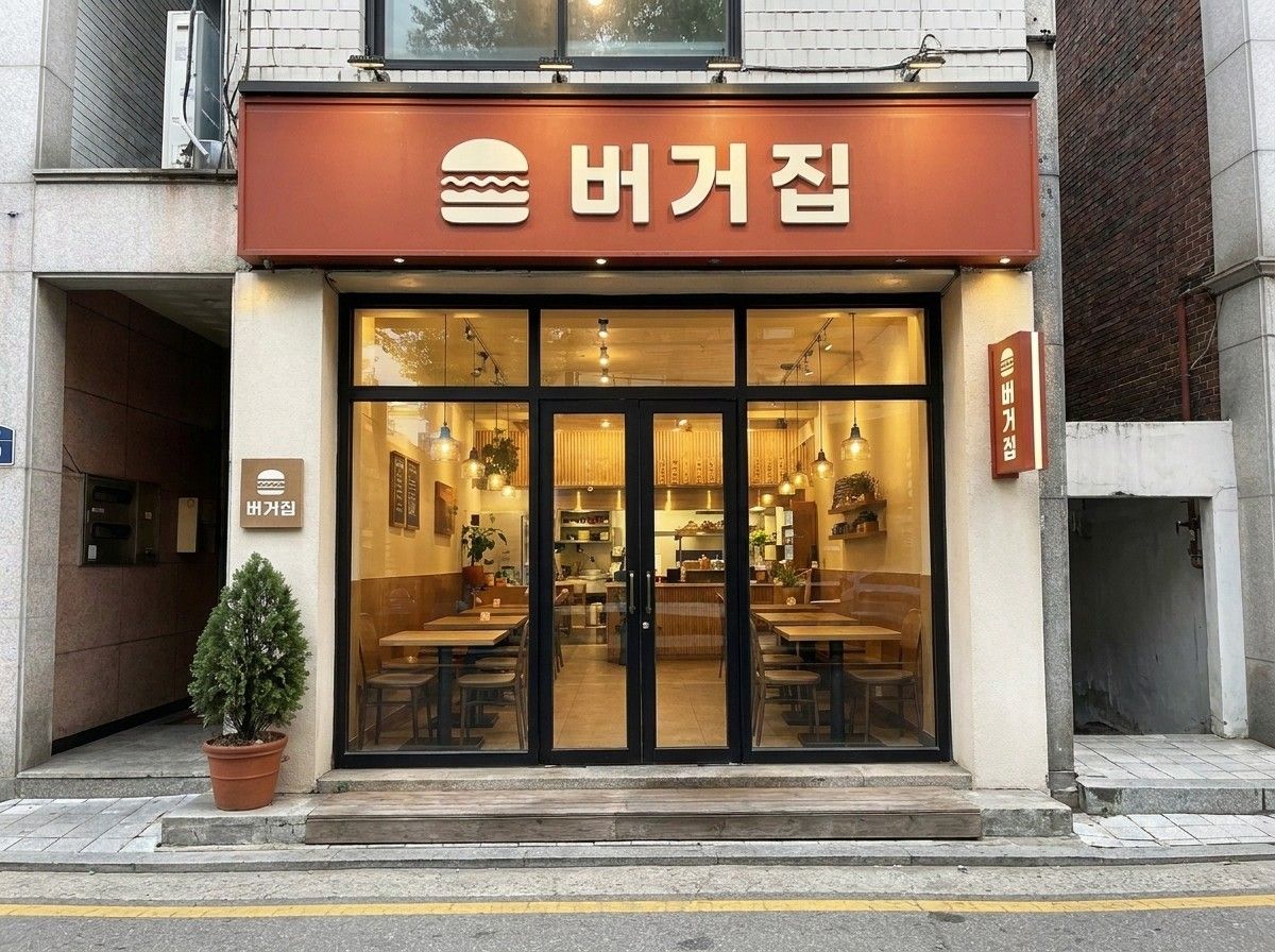붉은 간판의 버거집 외관